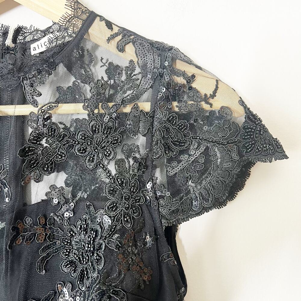 Alice + Olivia Alaina Lace Romper Sequin Black Size 0 - Picture 6 of 11